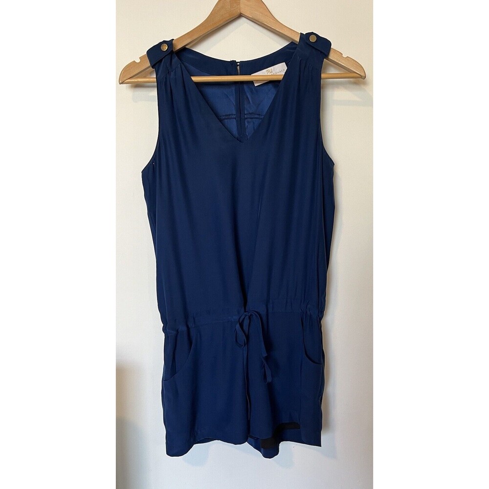 Amanda Uprichard Navy 100% Silk Sleeveless Tie Waist Romper Size XS